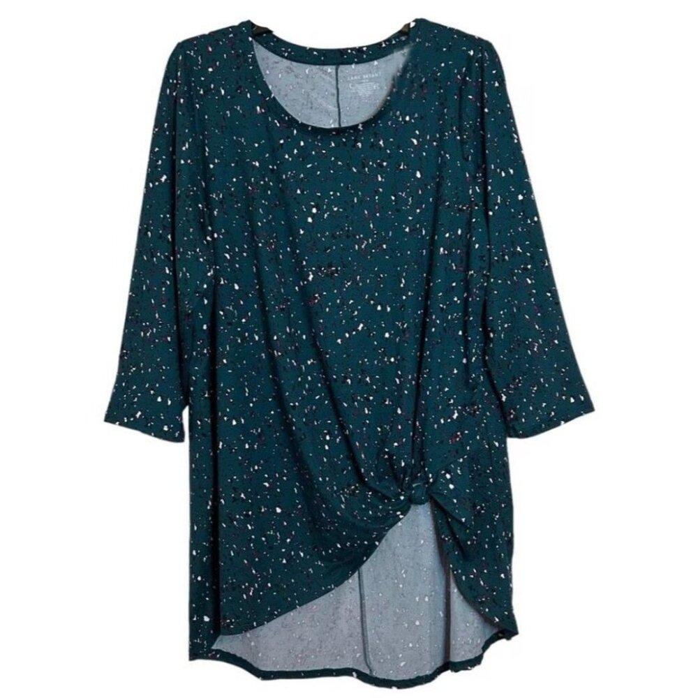 Lane Bryant Top Plus Sz 14/16 High Low Tunic Twist Front Green Stretch Travel